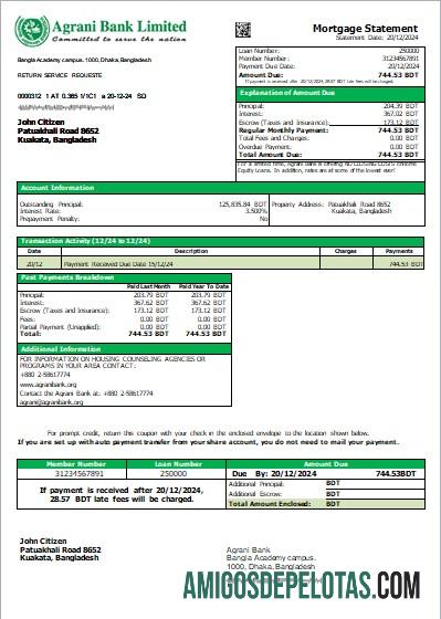 Declaração de hipoteca bancária líder em Bangladesh, Sachar modelo